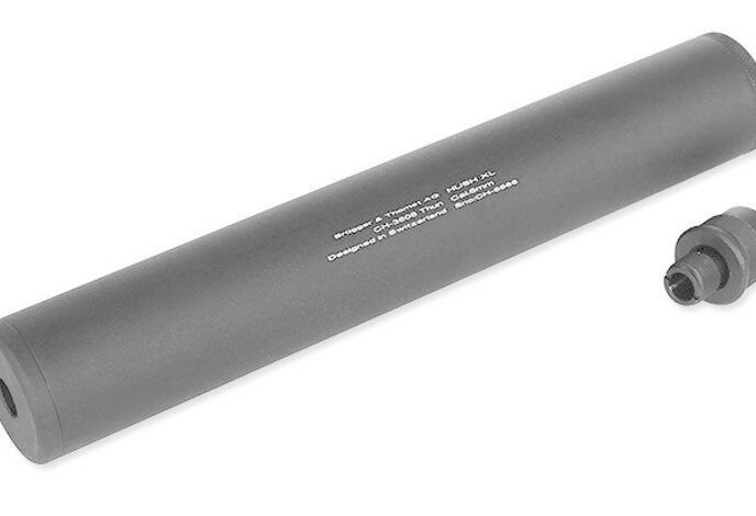 ASG HUSH XL 14mm CCW Silencer with Sniper Rifle Thread Adapter