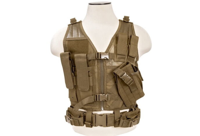 NcStar Cross Draw Tactical Vest, XS/SM, Tan