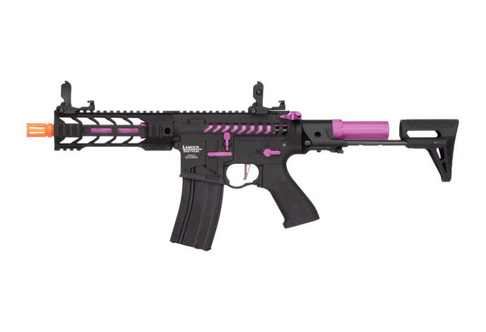 Lancer Tactical GEN2 M4 Enforcer Proline 7" Battle Hawk PDW Skeleton High FPS Metal Rifle Black/Purple