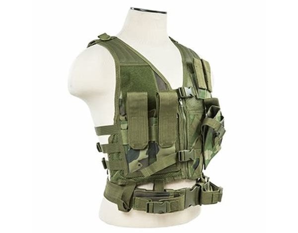 NcStar NcStar Cross Draw Tactical Vest, XS/SM, Woodland Camo