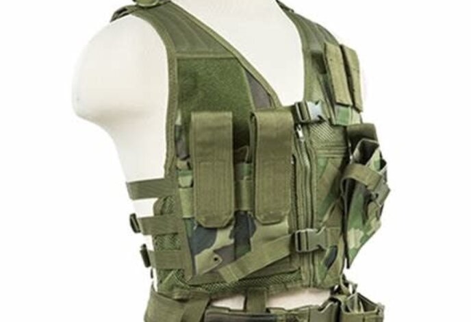 NcStar Cross Draw Tactical Vest, XS/SM, Woodland Camo