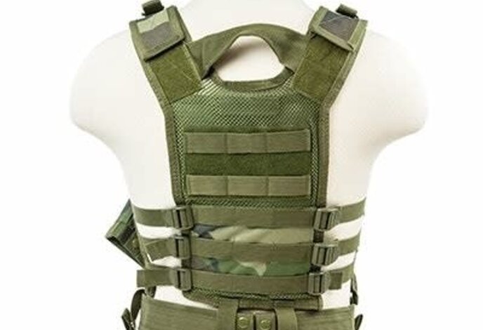 NcStar Cross Draw Tactical Vest, XS/SM, Woodland Camo