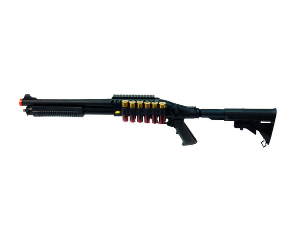 Golden Eagle Golden Eagle sliding stock, full metal tri-burst spring shotgun w/shell holder and 6 shells