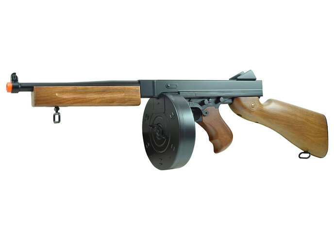 Well Thompson M1A1 electric rifle w/battery, charger, and drum magazine