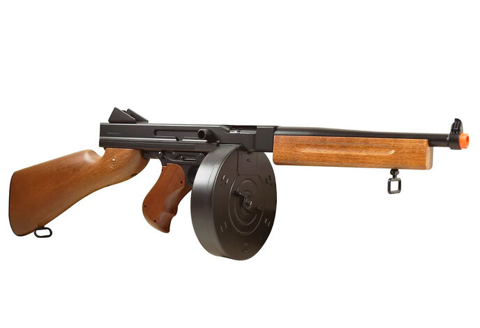 Well Thompson M1A1 electric rifle w/battery, charger, and drum magazine