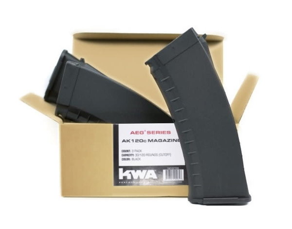 KWA KWA AKR AEG3 AK120c (30/120) round mid cap magazine, 3 pack (with cutoff)