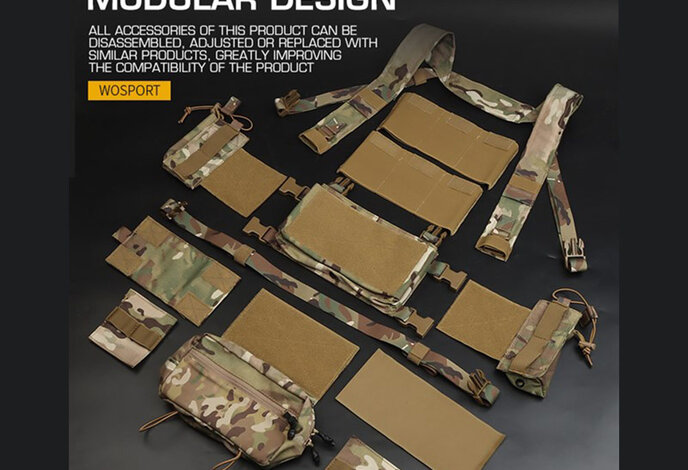 Wosport MK3 Low Profile ModularTactical Chest Rig / Sub Abdominal Pouch Set