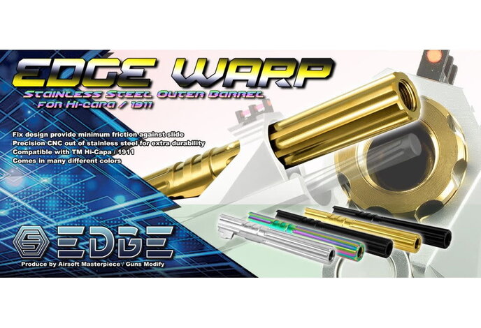 EDGE Custom WARP CNC Stainless Steel Outer Barrel for 5.1 Hi Capa / 1911