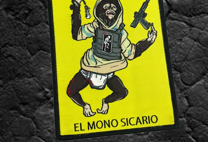 Ed’s Manifesto - Sneakreaper Industries - “El Mono Sicario” Loteria Style Morale Patch & Sticker
