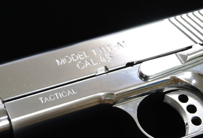 Guarder Aluminum Slide and Frame for Tokyo Marui MEU .45, TRP Markings, Electroplating Sliver