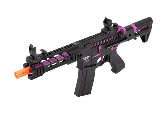 Lancer Tactical GEN2 M4 Enforcer Proline 7" Battle Hawk PDW Skeleton High FPS Metal Rifle Black/Purple