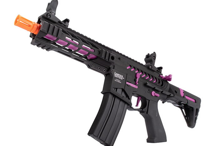 Lancer Tactical GEN2 M4 Enforcer Proline 7" Battle Hawk PDW Skeleton High FPS Metal Rifle Black/Purple