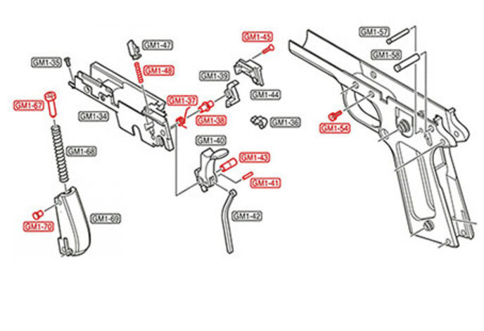 Guarder Chassis Internal Parts For Tokyo Marui M1911A1 / MEU / M45A1 / S70 / Detonics
