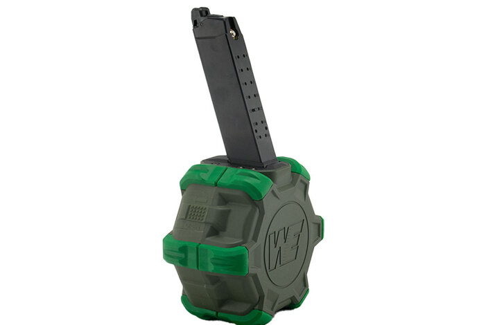 WE Glock series 350 rd gas drum magazine, green