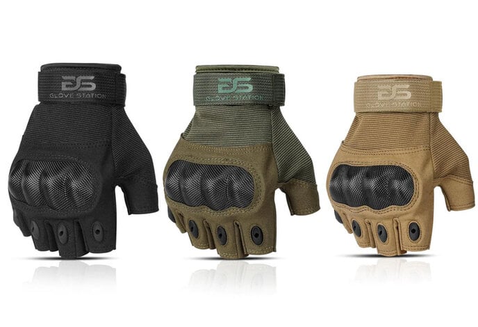 GloveStation Combat Fingerless Hard Knuckle Gloves