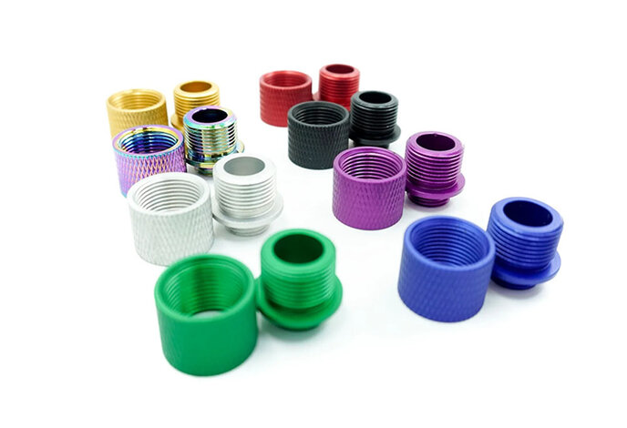 Unisoft 11mm CW to 14mm CCW thread adapter with cover, knurled