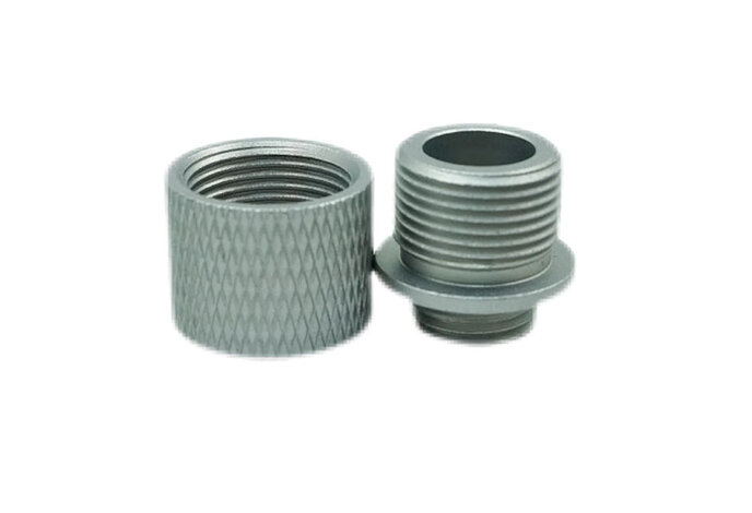 Unisoft 11mm CW to 14mm CCW thread adapter with cover, knurled