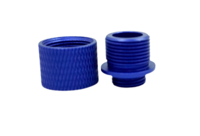 Unisoft 11mm CW to 14mm CCW thread adapter with cover, knurled