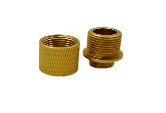 Unisoft 11mm CW to 14mm CCW thread adapter with cover, knurled