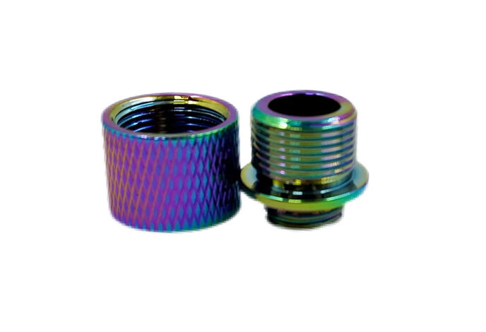 Unisoft 11mm CW to 14mm CCW thread adapter with cover, knurled