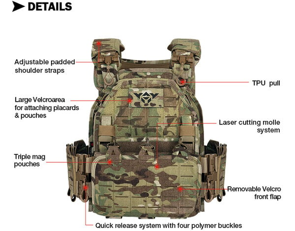 Yakeda Yakeda Quick Release Plate Carrier, Laser Cut