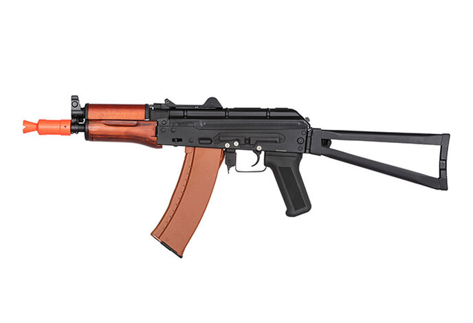 Double Bell AK74U AEG Airsoft Rifle w/ Folding Triangle Stock [TYPE B] (BLACK / WOOD)