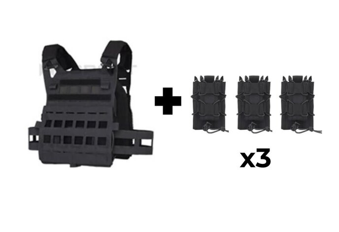 Wosport Lightweight SPC Tactical Vest + 3x Tiger Kangaroo Pouch Combo