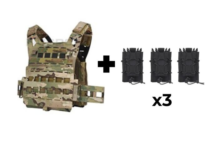 Wosport Lightweight SPC Tactical Vest + 3x Tiger Kangaroo Pouch Combo