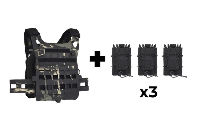 Wosport Lightweight SPC Tactical Vest + 3x Tiger Kangaroo Pouch Combo