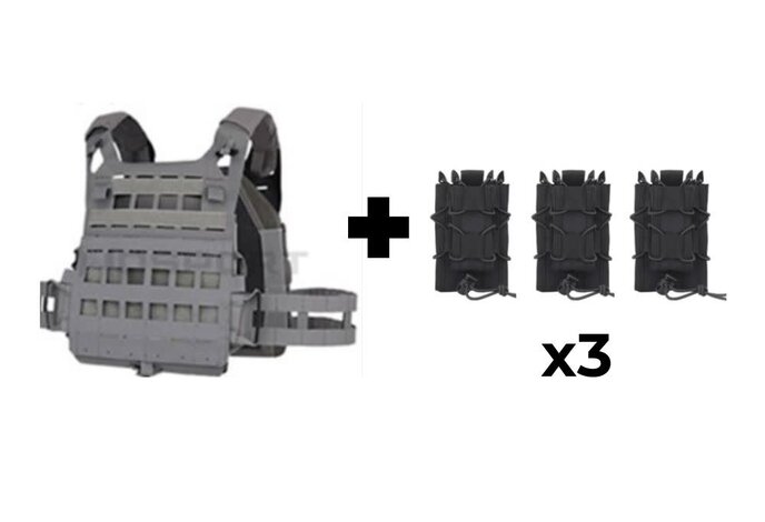 Wosport Lightweight SPC Tactical Vest + 3x Tiger Kangaroo Pouch Combo