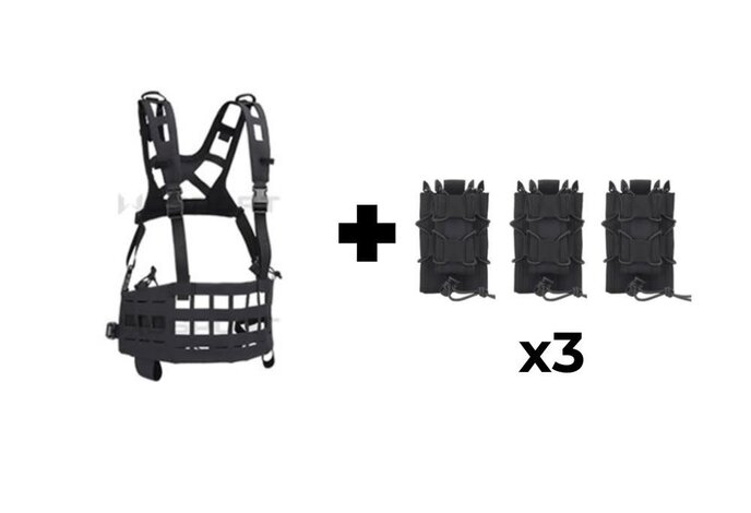 Wosport Lightweight SPC Tactical Chest Rig + 3x Tiger Kangaroo Pouch Combo