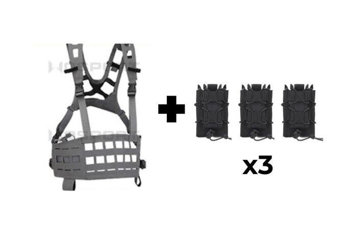 Wosport Lightweight SPC Tactical Chest Rig + 3x Tiger Kangaroo Pouch Combo