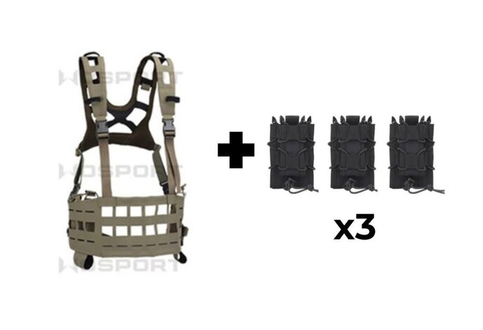 Wosport Lightweight SPC Tactical Chest Rig + 3x Tiger Kangaroo Pouch Combo