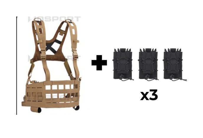 Wosport Lightweight SPC Tactical Chest Rig + 3x Tiger Kangaroo Pouch Combo