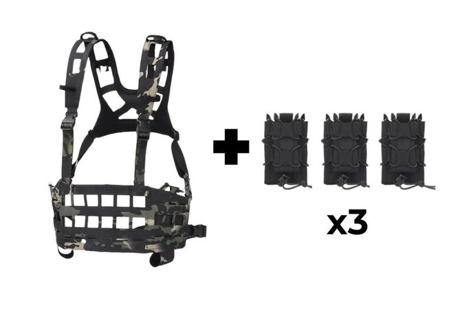 Wosport Lightweight SPC Tactical Chest Rig + 3x Tiger Kangaroo Pouch Combo