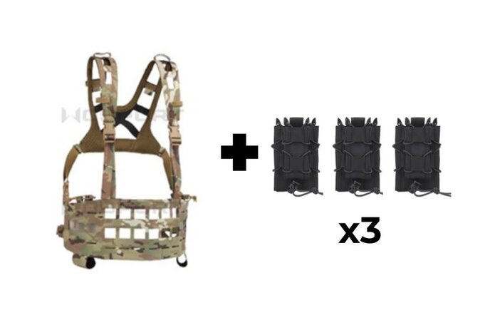 Wosport Lightweight SPC Tactical Chest Rig + 3x Tiger Kangaroo Pouch Combo