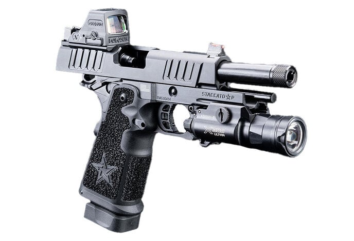 EMG Staccato Licensed P 2011 Gas Blowback Airsoft Pistol Pro Grip Standard Green Gas