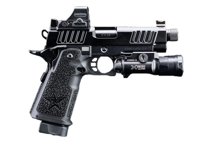 EMG Staccato Licensed P 2011 Gas Blowback Airsoft Pistol Pro Grip Standard Green Gas