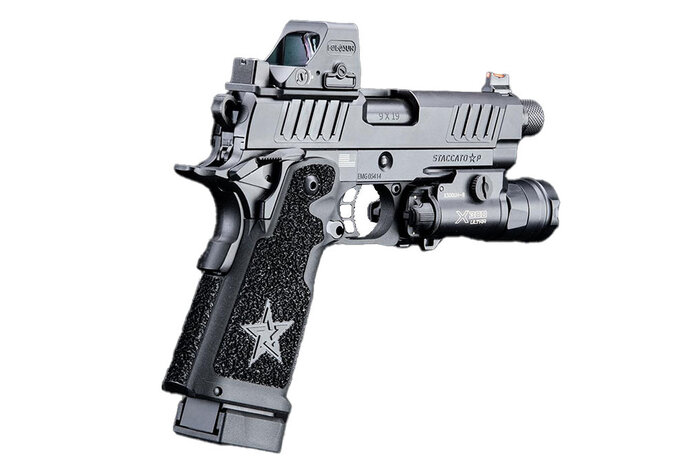 EMG Staccato Licensed P 2011 Gas Blowback Airsoft Pistol Pro Grip Standard Green Gas