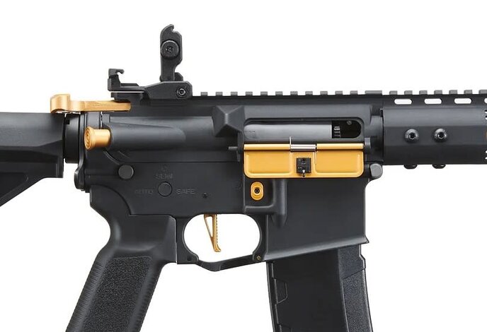 Lancer Tactical Gen 3 Archon 9" M-LOK M4 Airsoft Rifle w/ Delta Stock (Black & Gold)