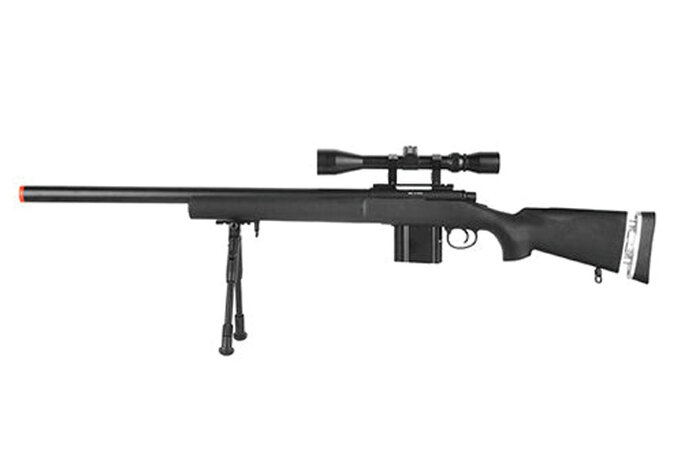 Wellfire M24 spring sniper rifle w/scope and bipod, black
