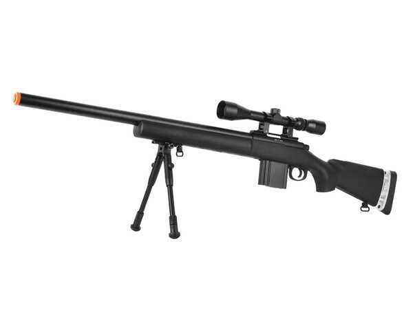 Well Wellfire M24 spring sniper rifle w/scope and bipod, black
