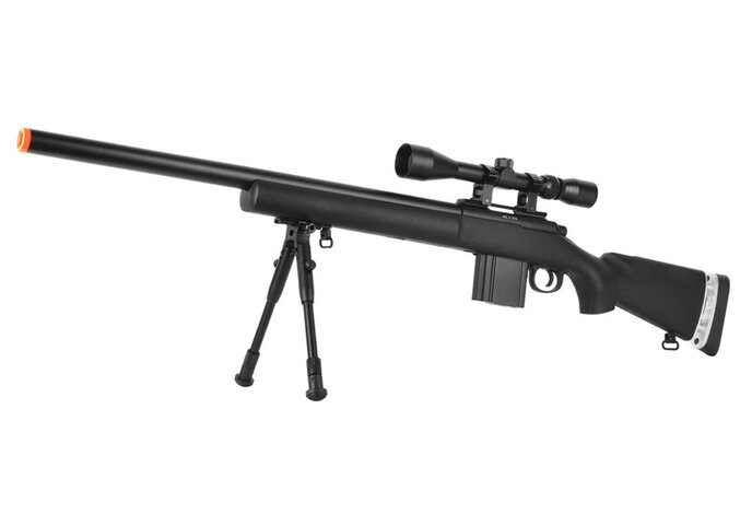 Wellfire M24 spring sniper rifle w/scope and bipod, black