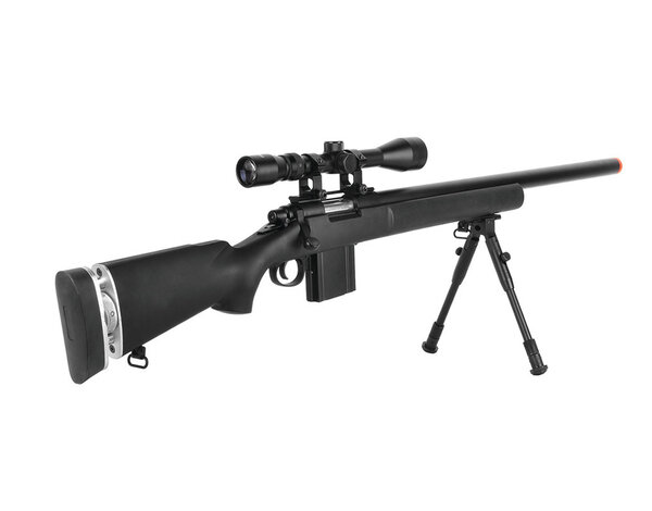 Well Wellfire M24 spring sniper rifle w/scope and bipod, black