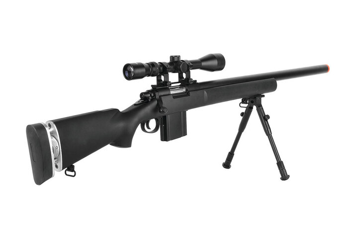 Wellfire M24 spring sniper rifle w/scope and bipod, black