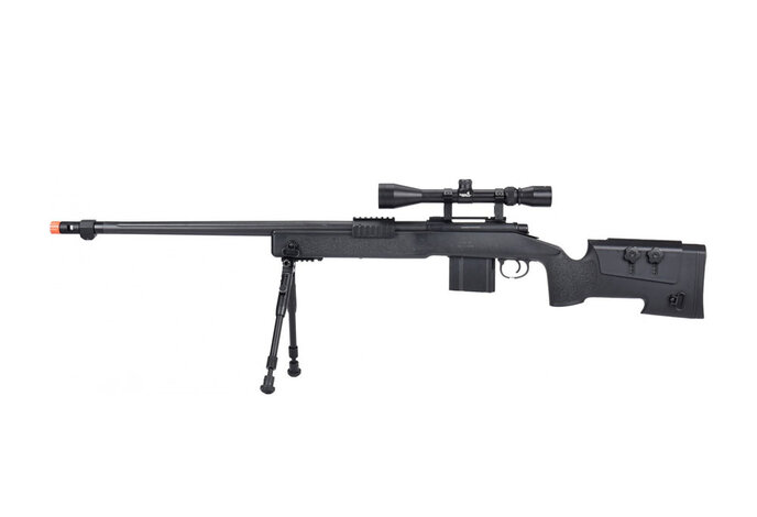 Wellfire M40A3 spring sniper rifle w/scope and bipod, black