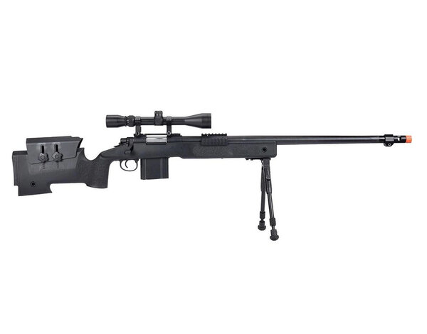 Well Wellfire M40A3 spring sniper rifle w/scope and bipod, black