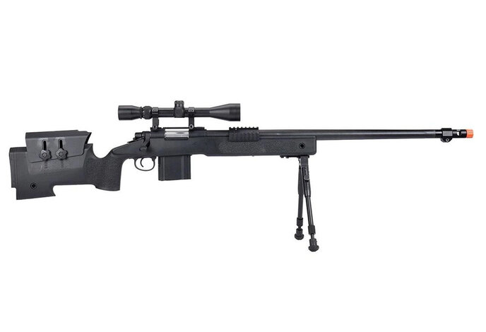 Wellfire M40A3 spring sniper rifle w/scope and bipod, black