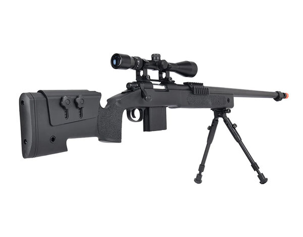 Well Wellfire M40A3 spring sniper rifle w/scope and bipod, black