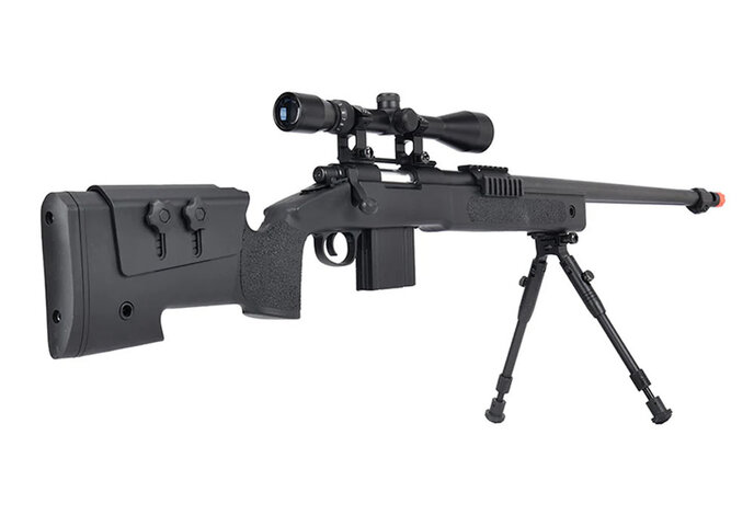 Wellfire M40A3 spring sniper rifle w/scope and bipod, black